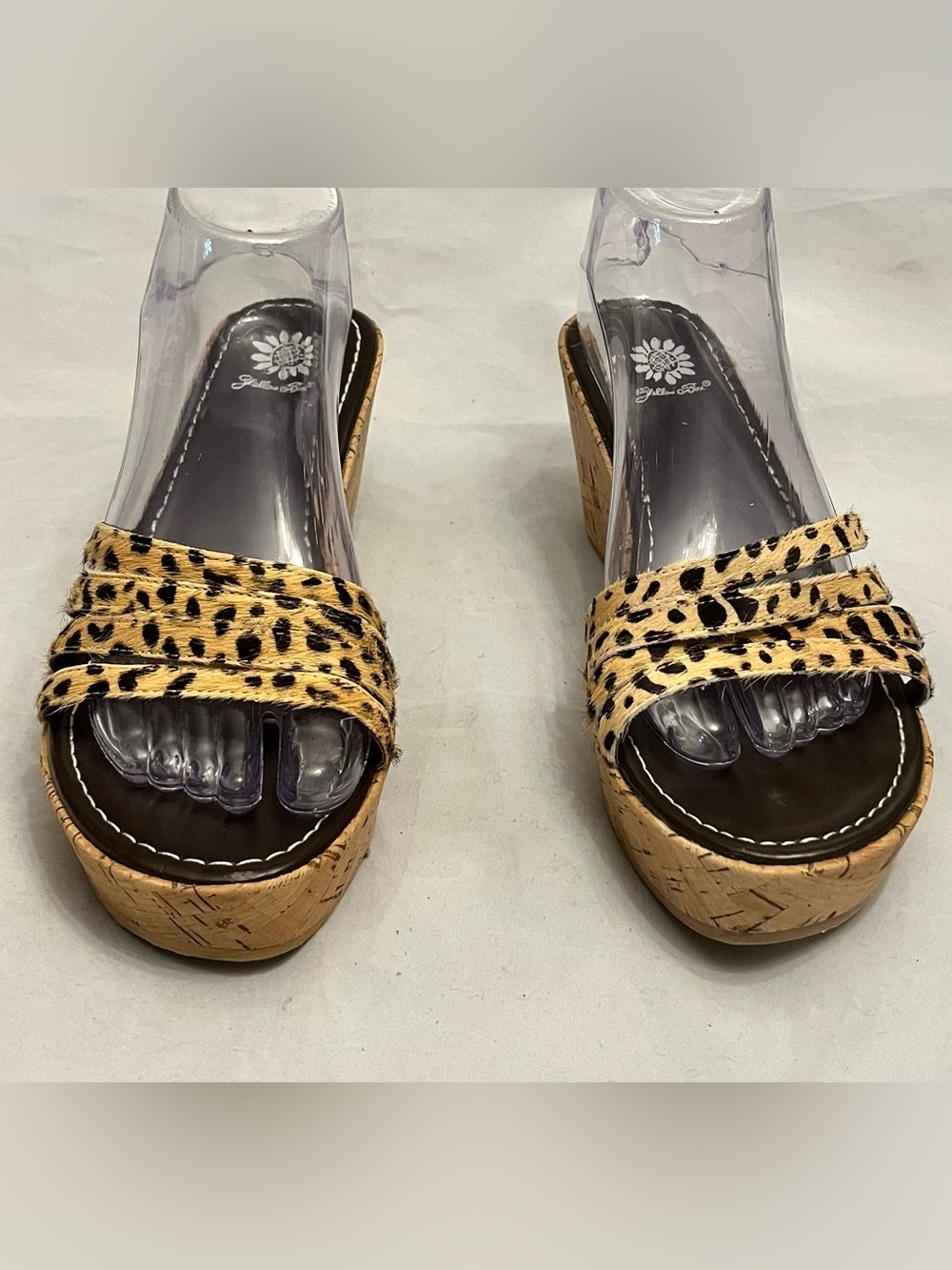 Yellow Box Womens Leopard Print Cork Platform Slide Sandals - Wedges 9